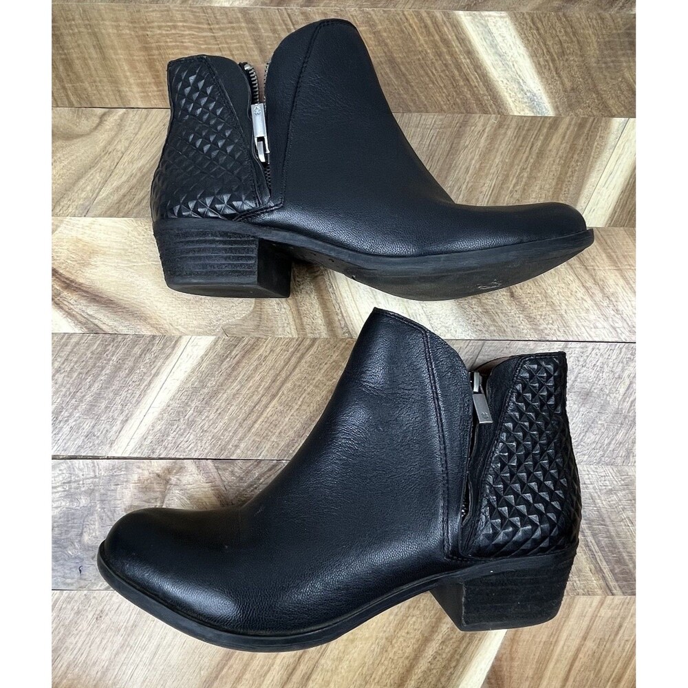 Lucky Brand Leather Ankle Boots Dual Zip Black  Low Heel Women 9